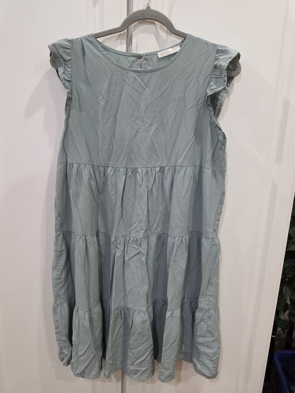 Olive Green Tiered Mini Dress with Ruffle Cap Sleeves